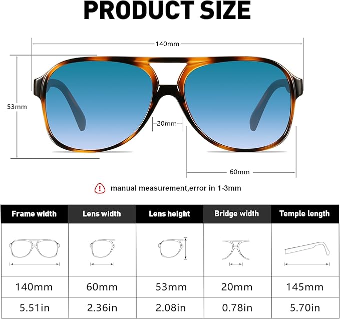 YDAOWKN Retro Aviator Sunglasses for Women Mens Large Frame Classic Vintage 70s Sun Glasses Aviators
