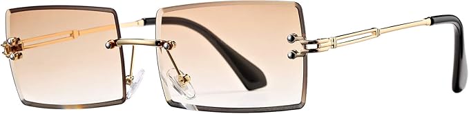 Rectangle Sunglasses for Men/Women Small Rimless Square Shade Eyewear