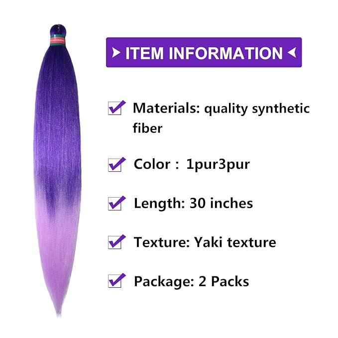 Ombre Purple Pre stretched Braiding Hair 2 Packs Pre feathered Braid Hair Extensions 30 Inches Hair Braids