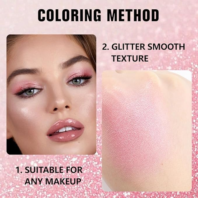 evpct Pink Shimmer Single Eye shadow Palette Makeup for Older Women, Pink Glitter Sparkly Cream Eye Shadow Palette Brightener Make up for Older Women, High Pigment Waterproof Monochrome Mini Eyeshadow