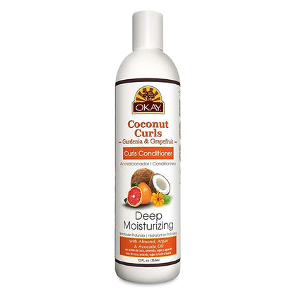 OKAY Coconut Curls Gardenia&Grapefruit Conditioner Helps Moisturize,Hydrate,and Define Curls Sulfate,Silicone,Paraben Free For All Hair Types and Textures Made in USA 12oz
