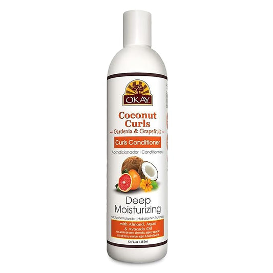 OKAY Coconut Curls Gardenia&Grapefruit Conditioner Helps Moisturize,Hydrate,and Define Curls Sulfate,Silicone,Paraben Free For All Hair Types and Textures Made in USA 12oz