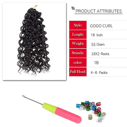 8 Packs Curly Crochet Hair GoGo Curl Crochet hair for Women Natural Black Deep Wave Braiding hair,Synthetic Bohemian Crochet Braid Water Wave Crochet hair Extensions(18inch, 1B)