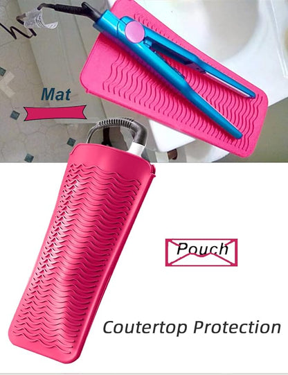 Heat Resistant Silicone Mat Pouch,Hair Styling Tools for Curling Irons, Flat Irons, Hair Straightener， 11.5 * 6 Inches, Food Grade Silicone, Pink