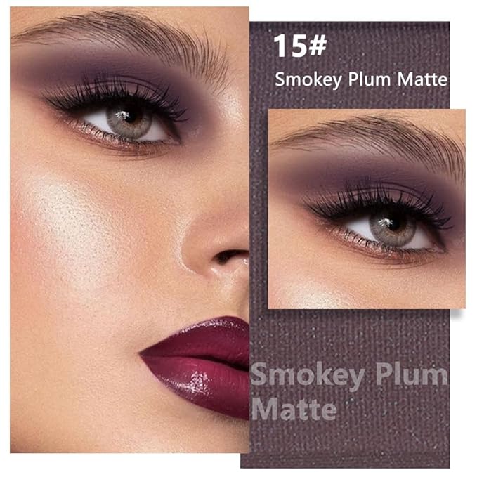 evpct Matte Eggplant Purple Eye Shadow Palette Makeup for Older Women, Deep Dark Plum Cream Eyeshadow Palette Single for Older Women Matte, Monochrome High Pigment Mini Eyeshadow Sombra Para Ojos, 15