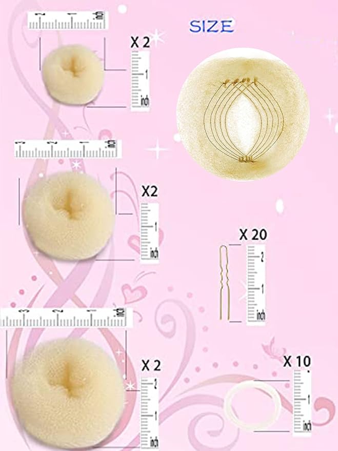 Hair Bun Maker (37 Count, 3.5 inches Large, 3 inches Medium, 2 inches Small, Beige), Hair Doughnut Shaper for Girl