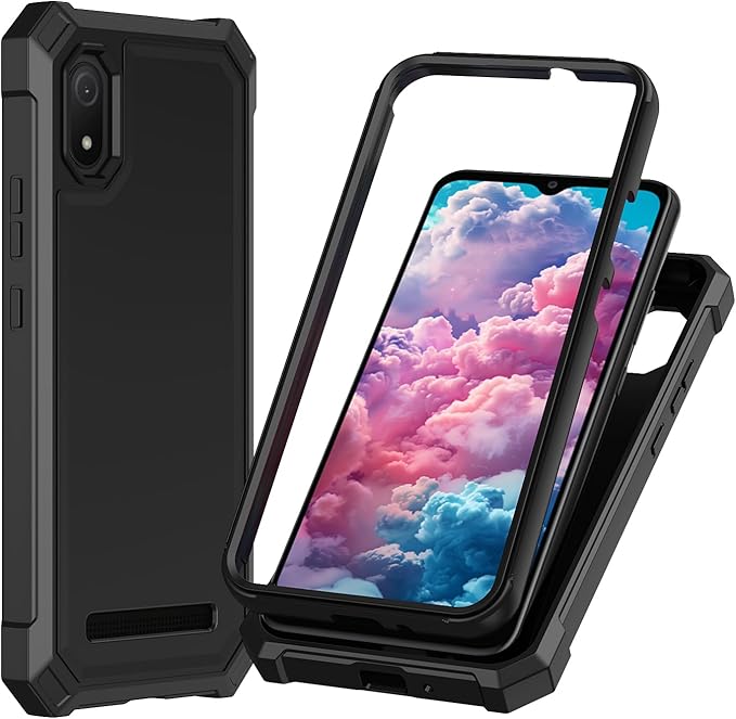 for Cloud Mobile Stratus C8 Case with Screen Protector,Full Body Protection Front PC Back Soft Silicone Bumper,Heavy Duty Protection Shockproof Phone Case for Cloud Mobile Stratus C8 Black