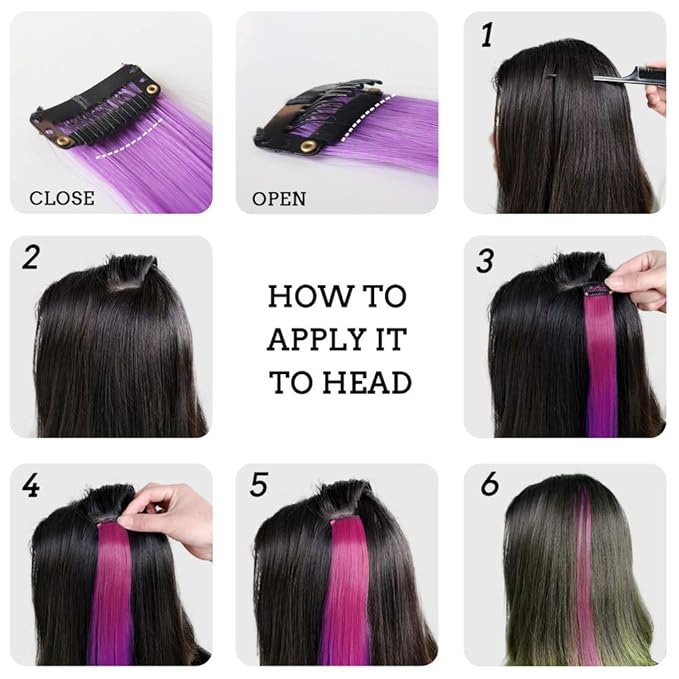 16Pcs Green Colored Clip in Hair Extension Multi-colors Party Highlights Synthetic 20inch Color Hairpiece Halloween Cosplay Party Christmas New Year Gift for Women Kids Girls (Mix Green)