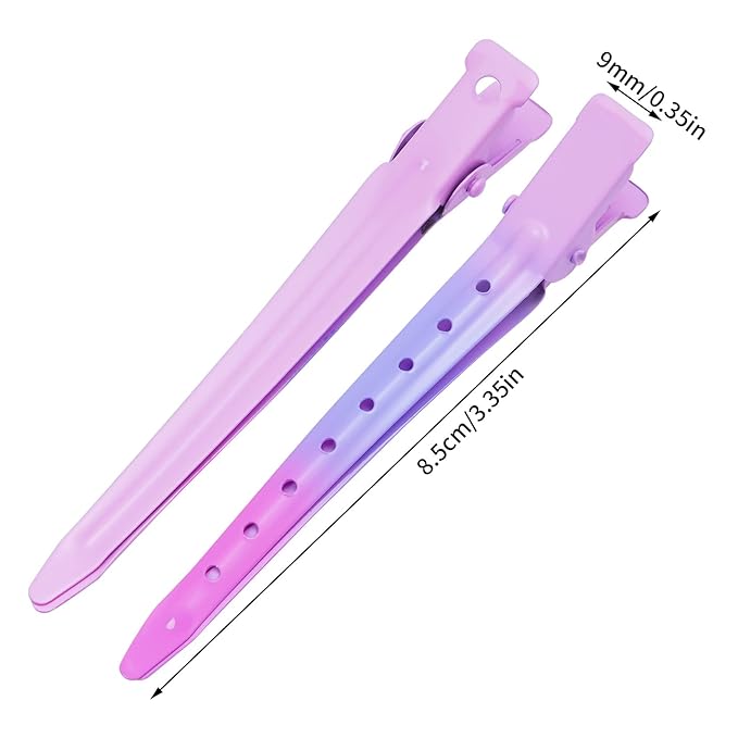 24 Packs Duck Bill Clips, Bantoye 3.35 Inches Rustproof Metal Alligator Curl Clips with Holes for Hair Styling, Hair Coloring, Gradient Pink