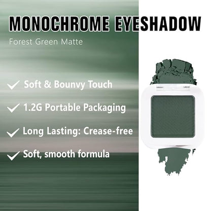 Kaely Pressed Single Eyeshadow Makeup, Forest Green Matte Highly Pigmented Monochrome Eye Shadow Palette, Waterproof Neutral Powde Mini Eyeshadow, sombras para ojos, Lightweight Blendable, 16