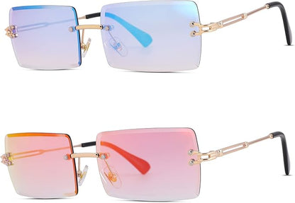 Rectangle Sunglasses for Men/Women Small Rimless Square Shade Eyewear
