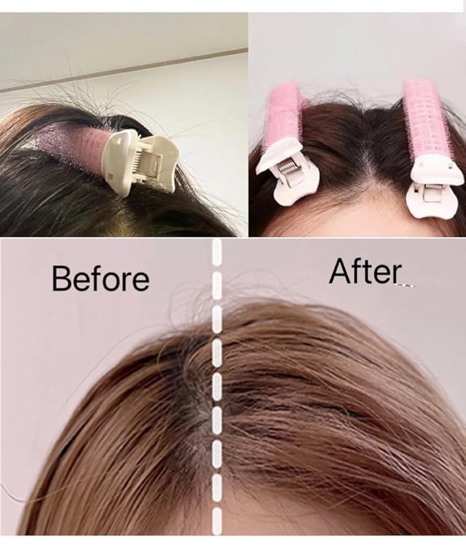 4 Pcs Pink Hair Rollers with Clip for Volumizing Bangs Curls - DIY Hair Styling Accessories Tool and Portable Self Grip Volume Clips，Volumizing Hair Clips,Styling Tools and Appliances