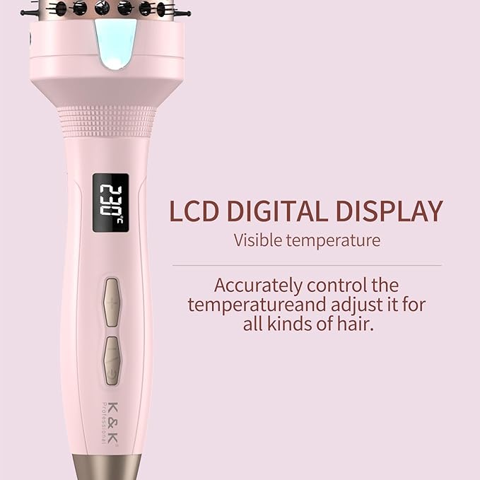 K&K 1.77 Inch Ceramic Tourmaline Ionic Heated Round Brush Curling Brush Creates Blowout Look -Creates Root Volume & Loose Curls Volume Curls Dual Voltage Hair Styling Tool temperture contronal