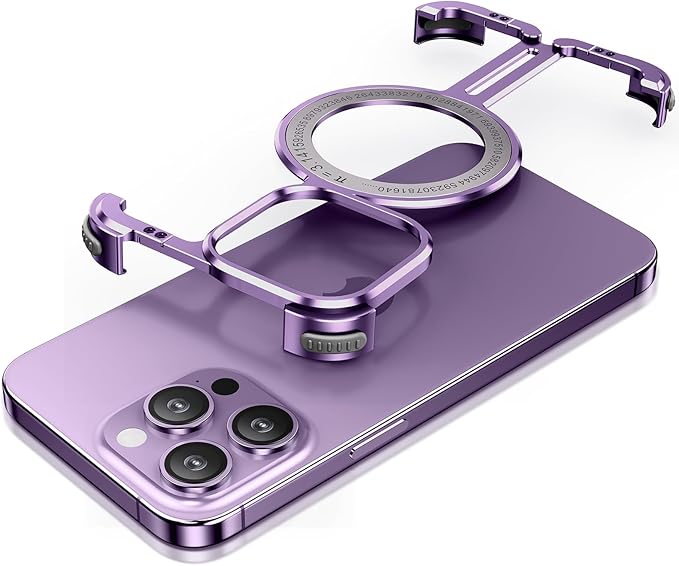 OATSBASF Magnetic Phone Case Compatible with iPhone 14 Pro Max 6.7", [Compatible with Magsafe] Metal Bumper Case Sleek Minimalist Frameless Aluminum Shells (Purple)