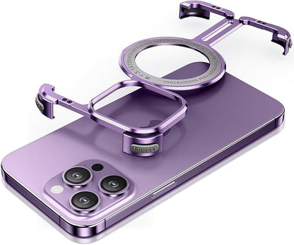 OATSBASF Magnetic Phone Case Compatible with iPhone 14 Pro Max 6.7", [Compatible with Magsafe] Metal Bumper Case Sleek Minimalist Frameless Aluminum Shells (Purple)