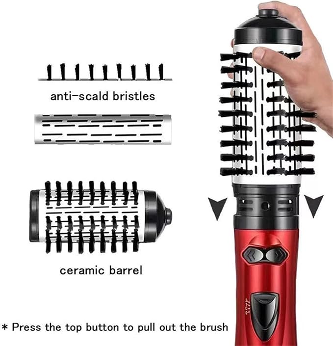 3-in-1 Hot Air Styler and Rotating Hair Dryer, Spin Hair Dryer Brush with 2 Interchangeable Brush, Anti-frizz Hot Air Spin Brush Set for Straightening, Drying, and Curling (Gold)