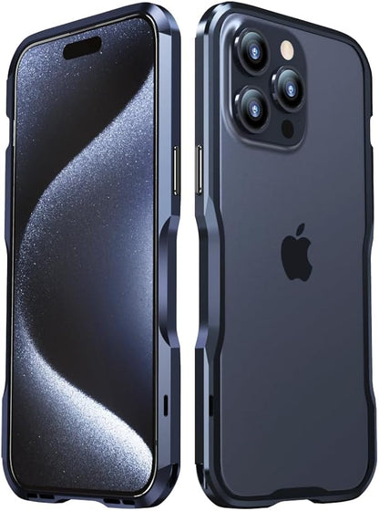 HENGHUI Aluminum Bumpers for iPhone 15 Pro Max Bumper Case with Strap Hole Metal Frame Bumper Cover Shock Absorbent Slim Cool Design (Blue)