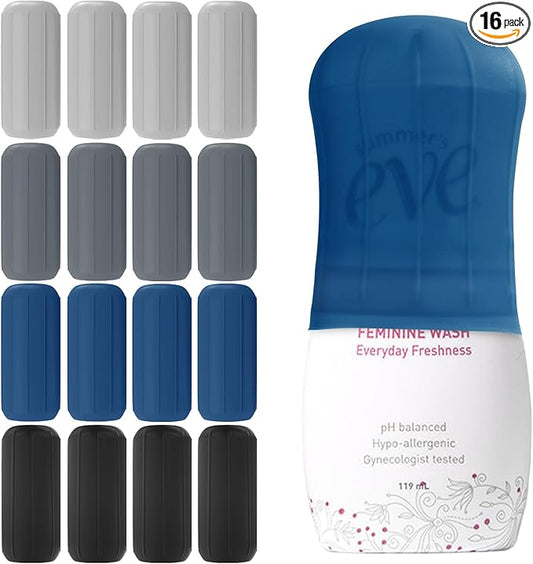 16 Pack Silicone Bottle Cover,Travel Essential for Women Men,Cruise Ship Essentials 2025,Beach Vacation Essentials,Travel Size Toiletries,Airplane Travels Accessories Elastic Sleeve for Leak Proofing