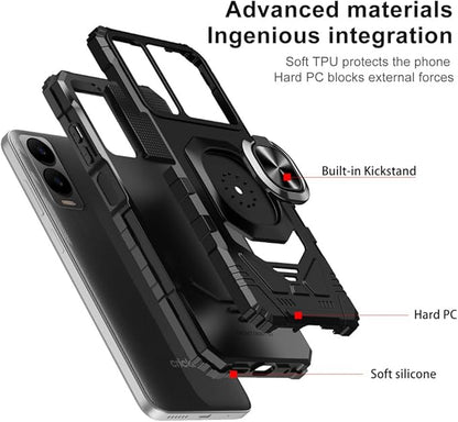 for Cricket Icon 6 / ATT Verge Case with 1 Pack Screen Protector,Dual Layer Hybrid Heavy Duty Defender Protection,Sleek Rugged Reinforced Cushion Corner Kickstand Shockproof Bumper Cover Black