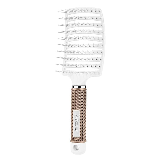 Bsisme Hair Brush, Vented Curved Styling Brush for Faster Blow Drying, Professional Detangling Brush for Women and Men, White