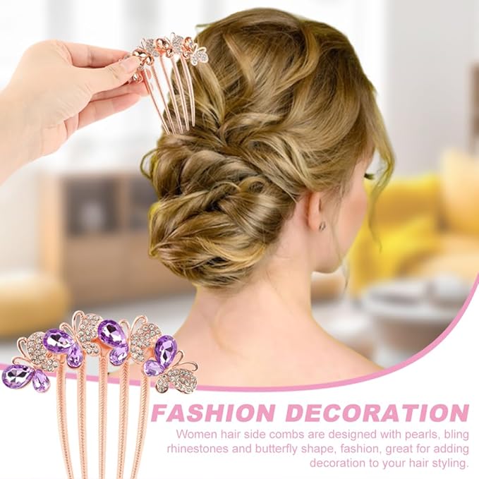 4 Pcs Pearl Rhinestones Hair Accessories, Pearl Hair Side Combs Clip Crystal Rhinestone Hair Combs for Women and Girls, Decorative Combs for Wedding Party Daily (Rose Gold)