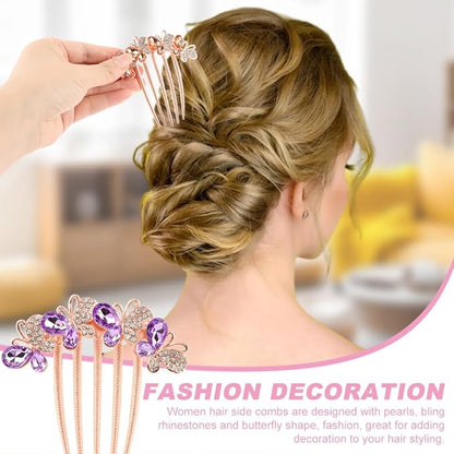 4 Pcs Pearl Rhinestones Hair Accessories, Pearl Hair Side Combs Clip Crystal Rhinestone Hair Combs for Women and Girls, Decorative Combs for Wedding Party Daily (Rose Gold)