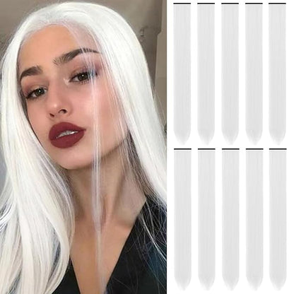 22 inch Colored Hair Extensions, Multi-colors Party Highlights Clip in Long Synthetic Hair Extensions for Girls Women Kids Party Gift(10 PCS White)