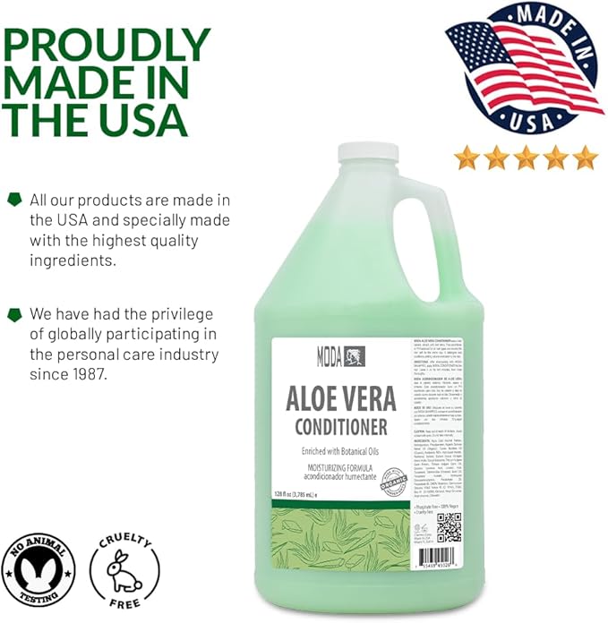 MODA - Moisturizing Conditioner for all Hair Types, Aloe Vera, 128 Oz, Professional - Strengthens, Moisturizes, Leaves Hair Soft and Shiny, Adds Volume, Protects Color and Restore