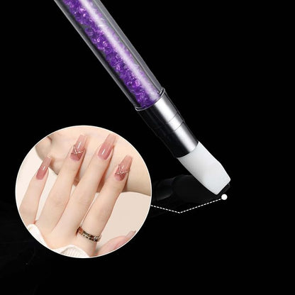 3 Pcs Nail Art Sculpture Pen, Dual Tipped Silicone Nail Tools, Silicone Head Acrylic Handle Nail Art Brushes, Rhinestone Nail Polish Carving Pen, Nail Art Tools for Home Salon(Yellow, Pink, Purple)