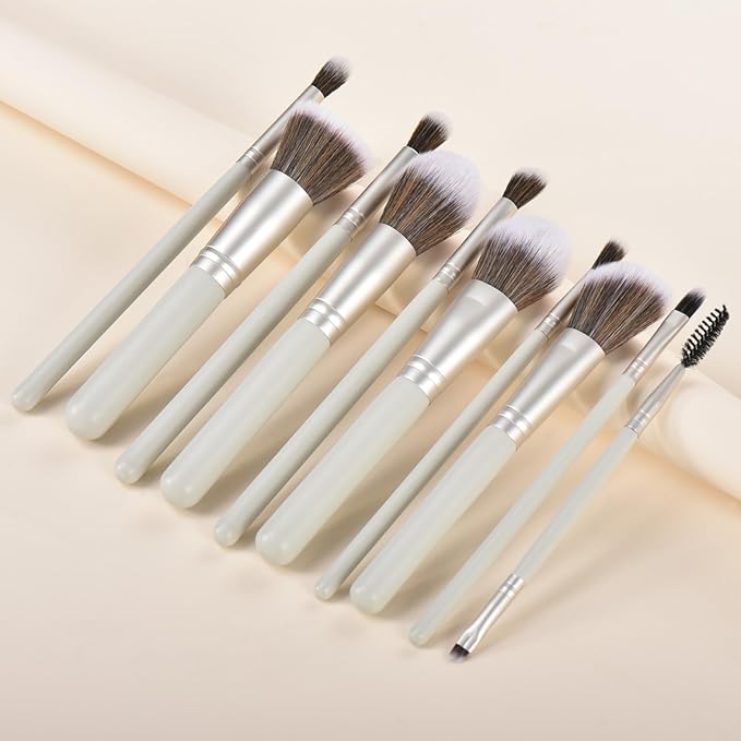 10Pcs Makeup Brush Set With Sponges And Drying/Storage Case，Best Gift For Women/Girls, Used For Powder, Foundation, Highlight, Eye Shadow, Concealer, Etc., Suitable For Beginners (Green 13pcs)