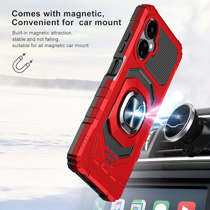 for Boost Mobile Celero 5G 2024 Case with 1 Pack Screen Protector,Dual Layer Hybrid Heavy Duty Defender Protection,Sleek Rugged Reinforced Cushion Corner Kickstand Shockproof Bumper Cover Red