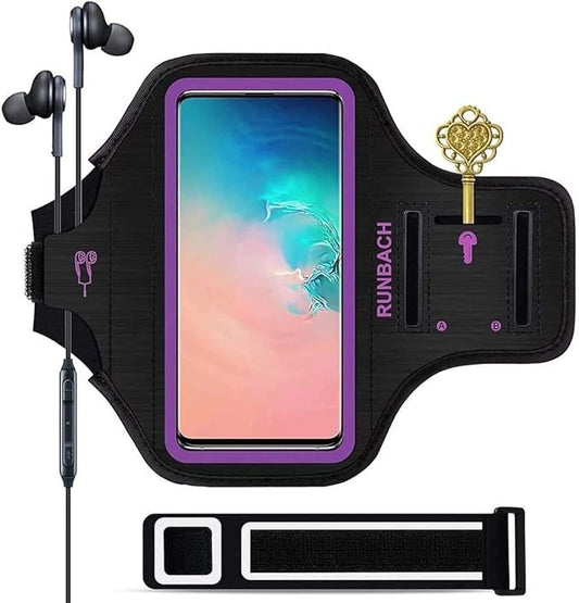 Armband for Samsung Galaxy S25/S24/S23/S22/S21/S20/S10/S9/S8 up to 6.2",Water Resistant Running Exercise Gym Bag with Card Slot and Key Holder (Purple)