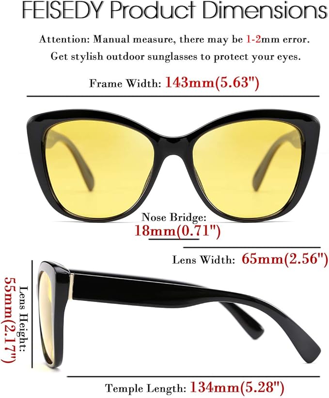 FEISEDY Polarized Vintage Sunglasses American Womens Square Jackie O Cat Eye Sunglasses B2451