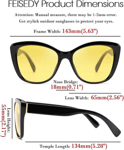 FEISEDY Polarized Vintage Sunglasses American Womens Square Jackie O Cat Eye Sunglasses B2451