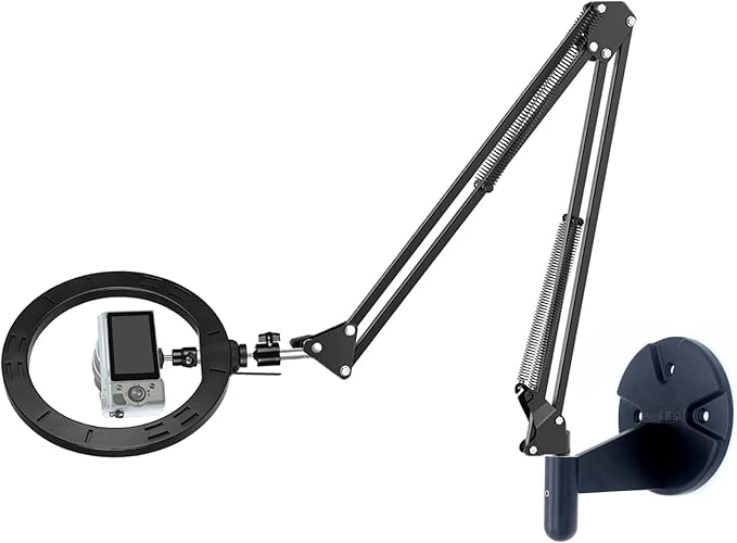 Ring Light Wall Mout Phone Holder, 10'' Ring Light with Wall Folding Arm Compatible with iPhone 15 14 13 12 11 Xr Xs X 9 8 7 Plus and Samsung Cell Phones and Webcams