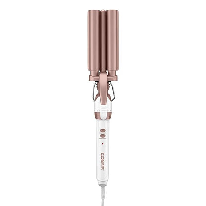 Conair Double Ceramic 3 Barrel Curling Iron, Hair Waver, Create Beachy Waves, Long-Lasting Natural Tight Waves for all Hair Lengths, White / Rose Gold