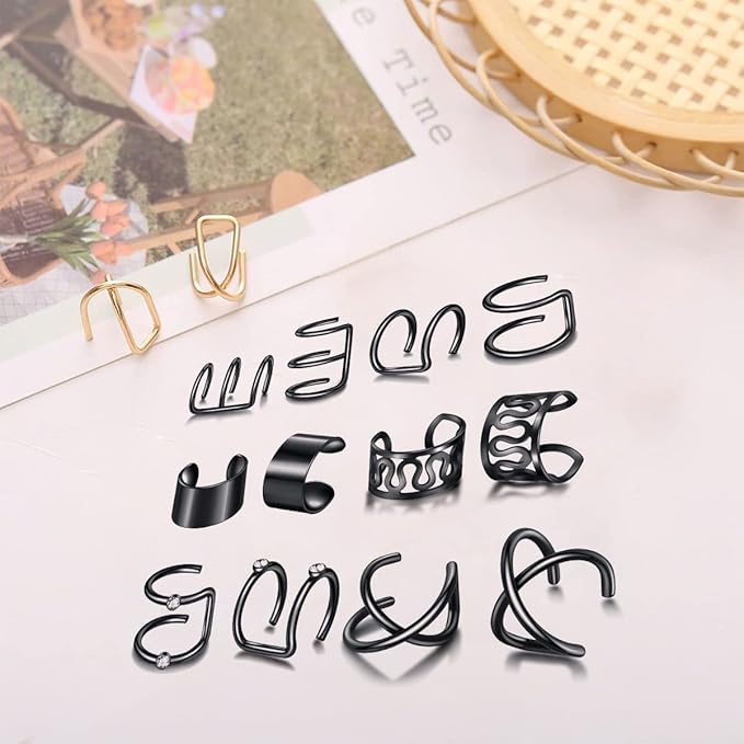 24 Pcs Black Hair Braids Dreadlock, Non-Piercing Ear Clip Beard Beads Cuffs Clip Hair for Women Men Hair Accessories Styling Jewelry Tools
