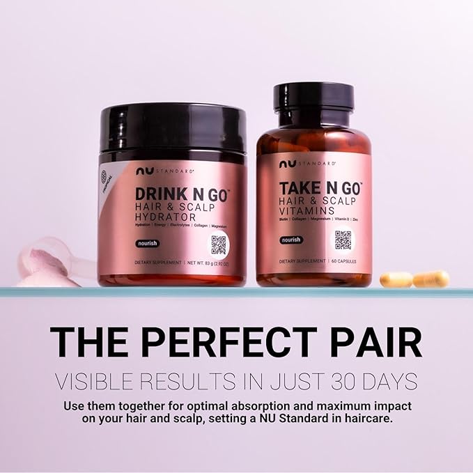 NU Standard TAKE N GO Hair Vitamins for Faster Hair Growth and Loss for Women | Collagen and Biotin Supplement | Scalp Care Treatment | Combat Hair Thinning | DHT Blockers, BioPerine | 30-Day Supply