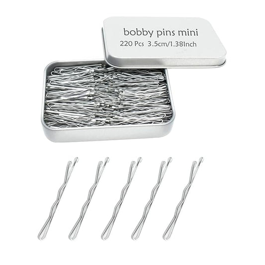 220 Ct 1.38 Inch Mini Silver Gray Cute Bobby Pins with Metal Box, Small Hair Bobby Pins for Buns, YINGFENG Premium Gray Hair Pins for Kids, Girls and Women, Great for All Hair Types