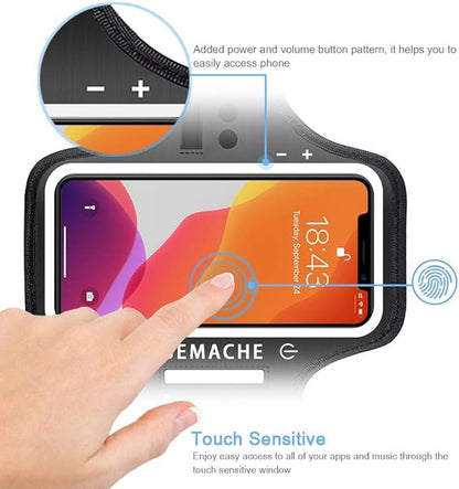 iPhone 16 15 14 Armband with Earphone Holder, JEMACHE Water Resistant Gym Running Workouts Arm Band for iPhone 16e 16 15 14 13 12 11 Pro (Black)