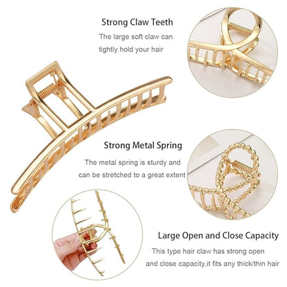 4 Pack Large Metal Hair Clips for Thin to Thick Curly Hair, 4.3 Inch Big Nonslip Gold Color Clamps, Perfect Fashion Jaw Claw Hair Styling Accessories for Women and Girls, Christmas Gifts