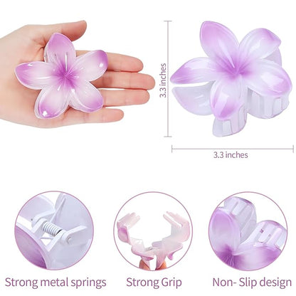 Hawaiian Plumeria Hair Accessories - 6 Pack Large Claw Clips for Thick and Thin Hair, Beach Tropical Hair Clips for Women and Girls