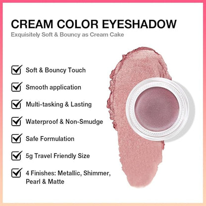 evpct Single Cream Eye Shadow Palette Pot Makeup for Older Women, Rose Shimmer Glitter Metallic Monochrome Cream to Powder Eyeshadow Palette Eye Brightener, Highly Pigmented Waterproof Blendable