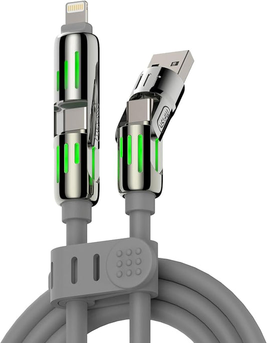 4-in-1 Universal Multi USB Charging Cable – 240W Max Fast Charger Cord with Multiple Connectors for iPhone 16/15/14/13, iPad, Samsung, MacBook, Tablets & More (Grey, 6.6Ft)