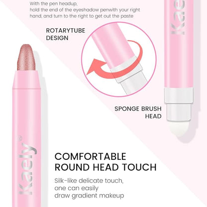 2-in-1 Cream Eyeshadow & Highlighter Stick, Waterproof Rose Pink Shimmer Eye Shadow Pencil for Women, Long-Lasting Pigmented Makeup, sombras para ojos 23