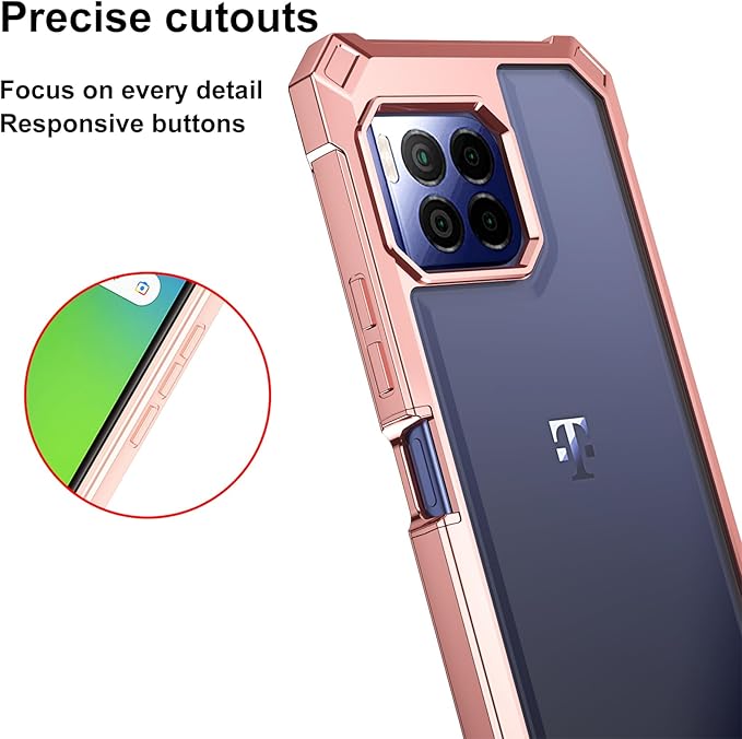 Ailiber for T-Mobile REVVL 7 Pro Case with Screen Protector, Dual Layer Shockproof Bumper, Clear Transparent [Anti Yellowing], Slim Scratch-Resistant Cover for Metro REVVL 7 Pro 5G-Rose Gold
