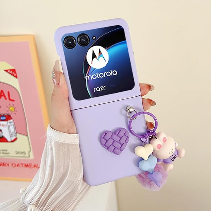for Motorala Razr Plus 2024 Case Cute Plush Rabbit Toy Phone Charm Design,Razr+ 2024 Phone Case Frosted PC Back Soft Silicone Bumper Shockproof Girly Cover for Moto Razr+ 2024 with Ring Holder Purple