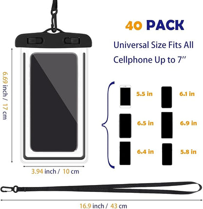 Flutesan 40 Pack Universal Clear Waterproof Phone Pouch Cell Phone Pouch Dry Bag Waterproof Cases Bag with Lanyard for Outdoor Sport Water Games Protect, up to 7 Inches(Multicolor)