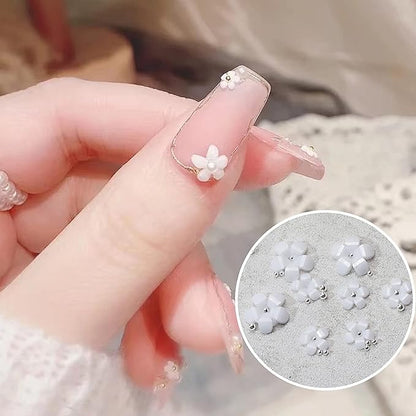 3D Mix-sized Acrylic White Flowers Nail Charms Polar Butterfly Bear Spring Blossom Flower with Starry AB Crystals Rhinestones Pearls Mix Gold for Art DIY Crafting Designs