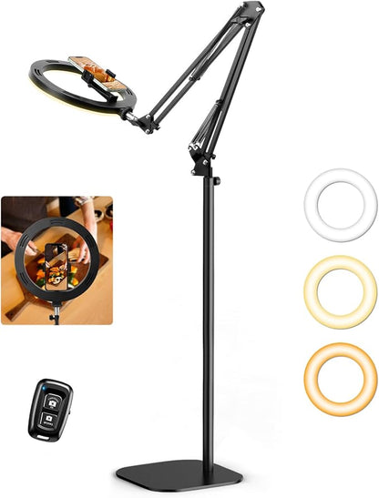 Evershop Ring Light with Stand Overhead Camera Mount Phone Holder,10” Ring Light Tripod for iPhone,Circle Led Selfie Light Halo Light for Video Recording,Photography,Streaming,Vlog,TikTok,YouTube